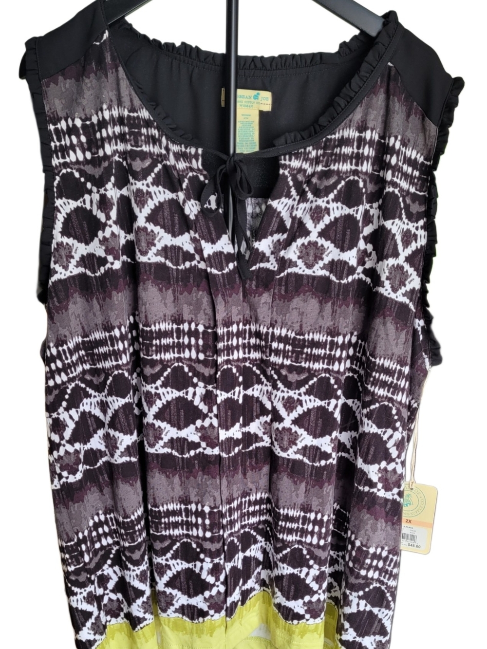 Caribbean Joe Black & Purple Sleeveless Printed Tunic with Tie Neck